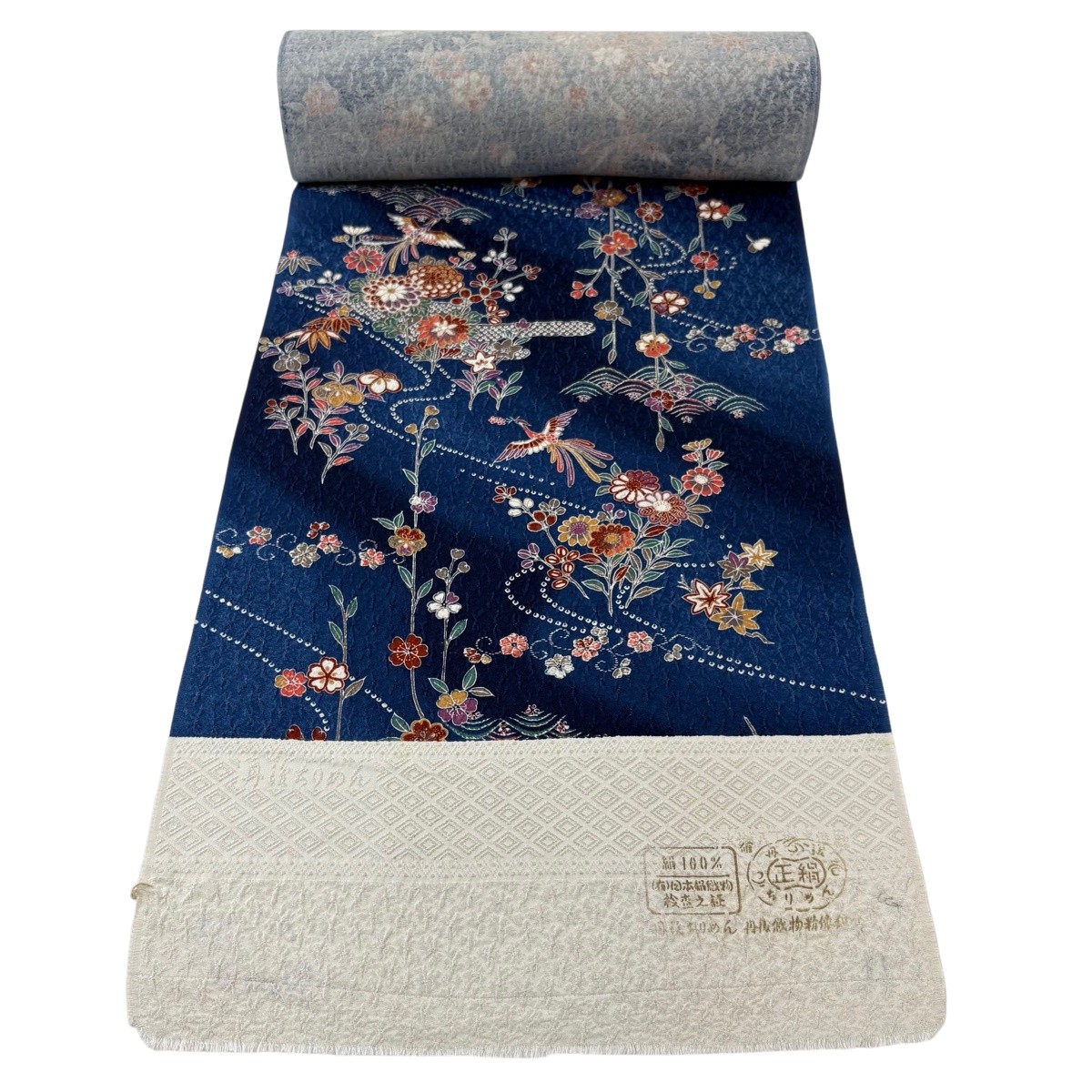 布切れ 秀品 小紋 霞 顕花植物 青 正絹 【中古】