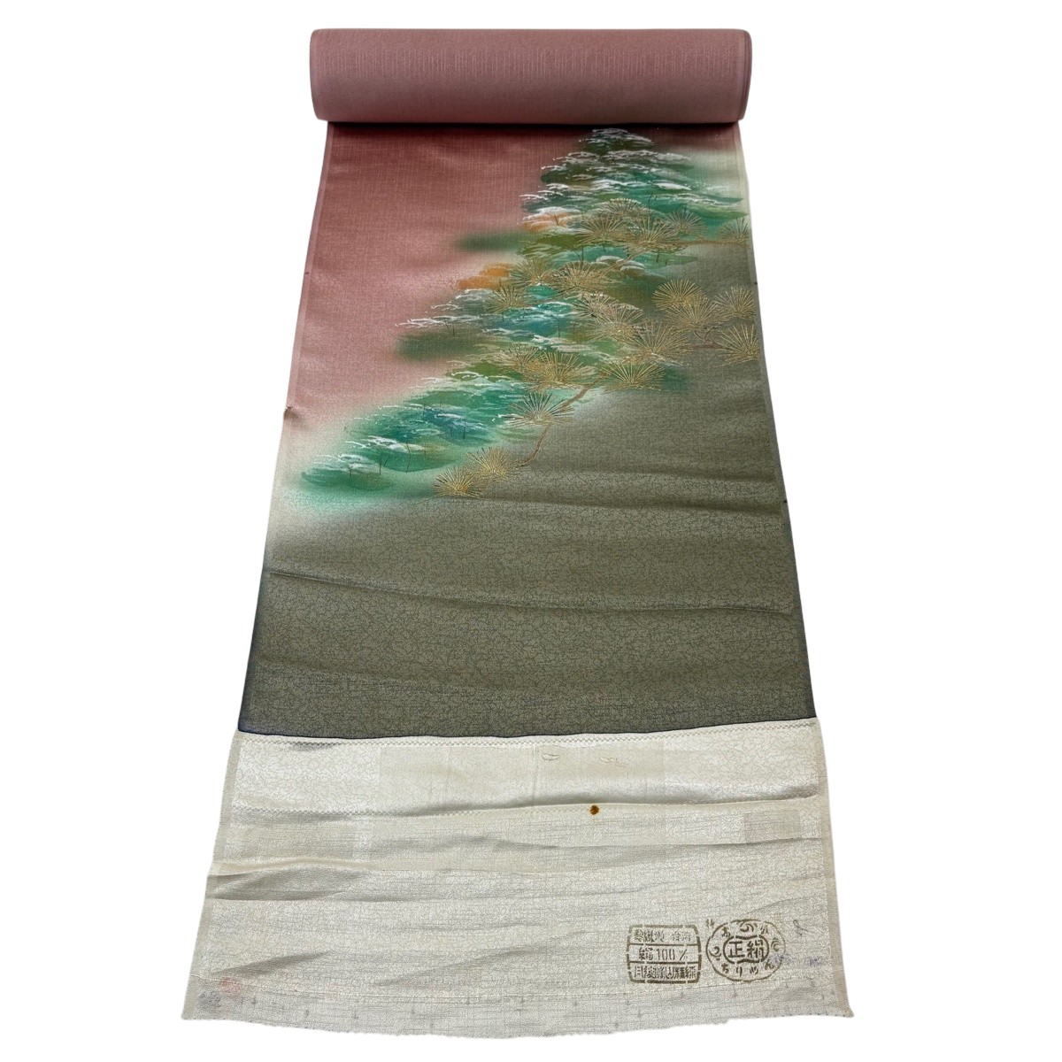布切れ 秀品 付下げ 松 現ナマ彩 うす茶色色 正絹 【中古】