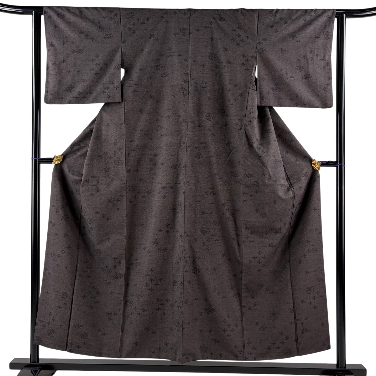 【美品】 御召しもの 身の丈153珊 裄丈62珊 S 袷 華文 焦茶色 正絹 珠玉 【中古】