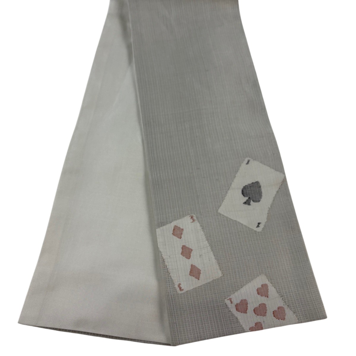 半幅帯 神品 加留多 灰茶 正絹 【中古】
