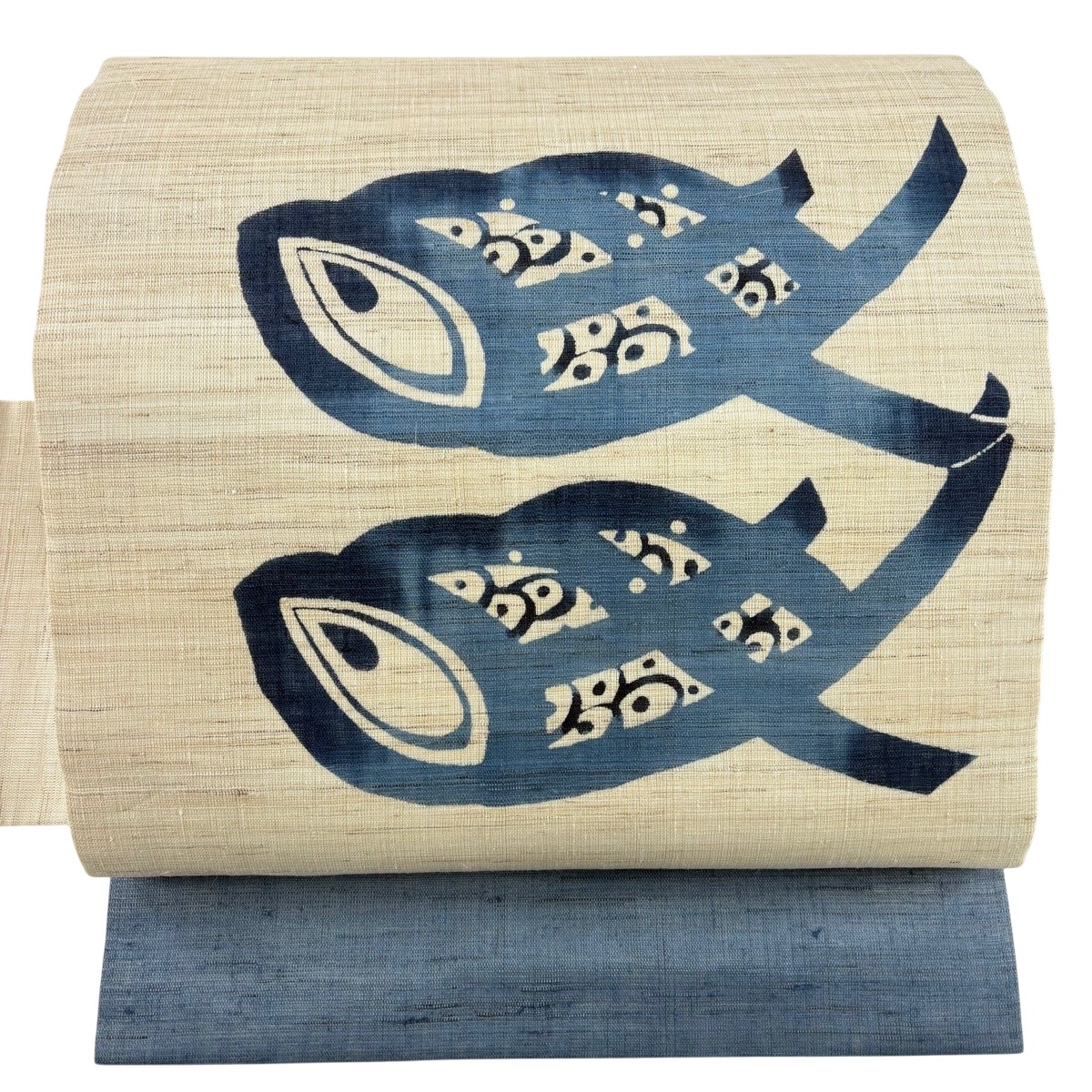 【美品】 名古屋帯 名篇 夏帯 夏紬地 幾何学学飾りつけ ベージュ 麻 【中古】