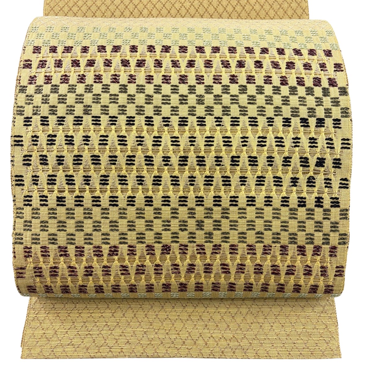 【美品】 名古屋帯 神品 八寸名古屋帯 変わり市松 ベージュ 正絹 【中古】