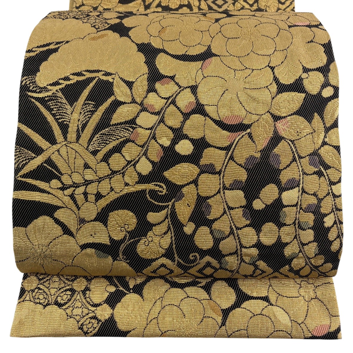 【美品】 袋帯 神品 名書きあり 辻ヶ花 有職文様 箔 黒 六通 正絹 【中古】