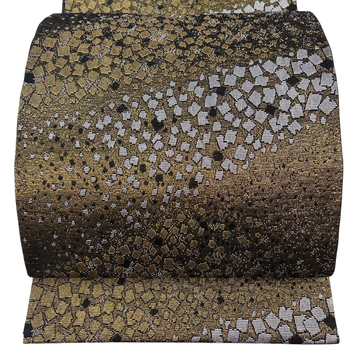 【美品】 袋帯 珠玉 箔散らし広告 現ナマ糸 金色 六通 正絹 【中古】