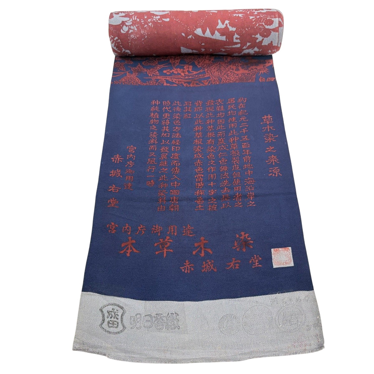 布切れ 秀品 小紋 名書き 顕花植物 営造物 クレープ 草木染 紺色 正絹 【中古】