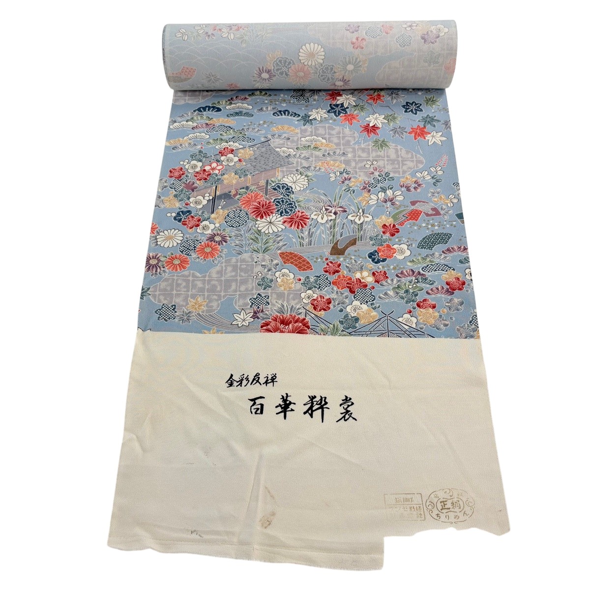 布切れ 秀品 小紋 顕花植物 雲文 水色 正絹 【中古】