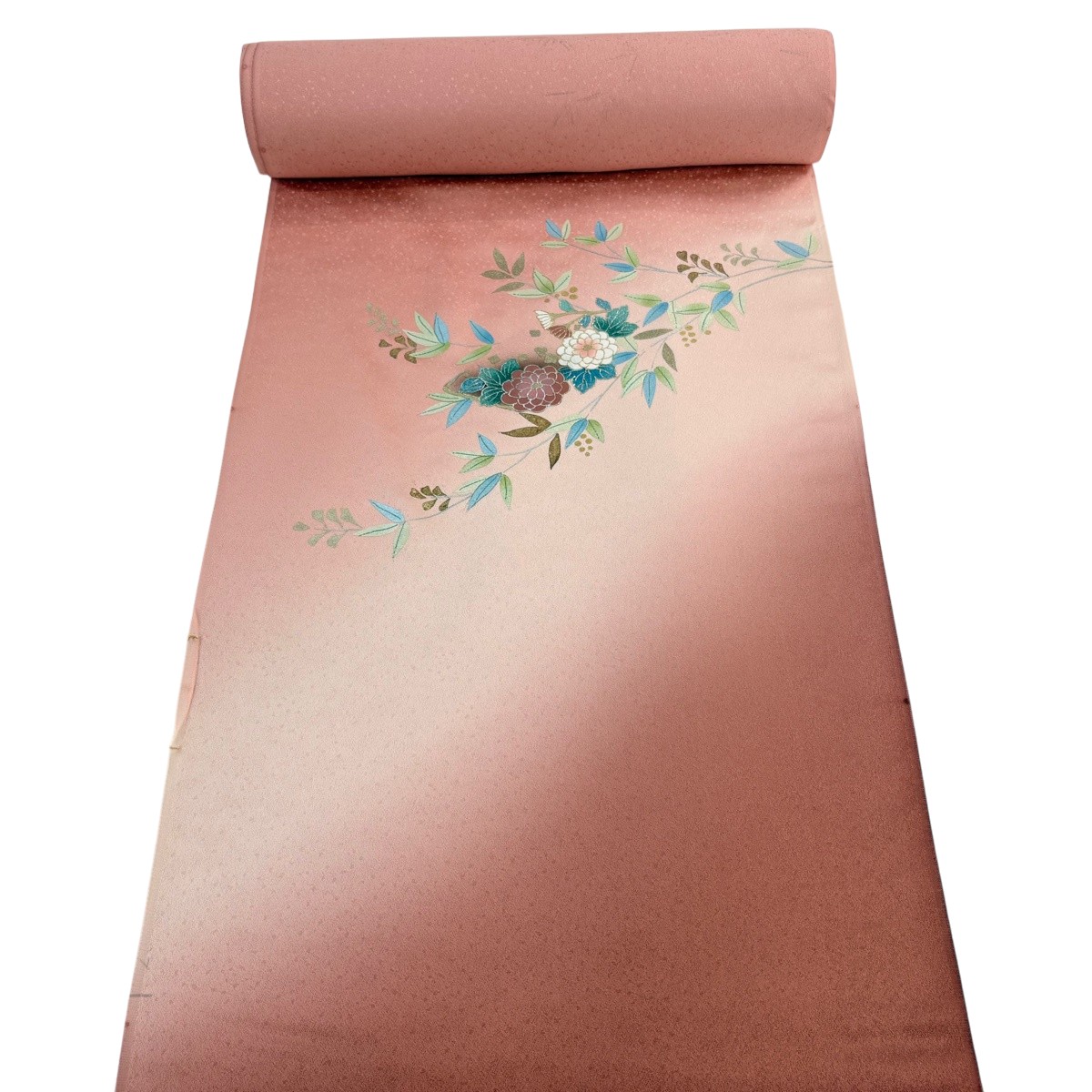 布切れ 秀品 付下げ 菊 顕花植物 金彩 ぼかし 茜色 正絹 【中古】