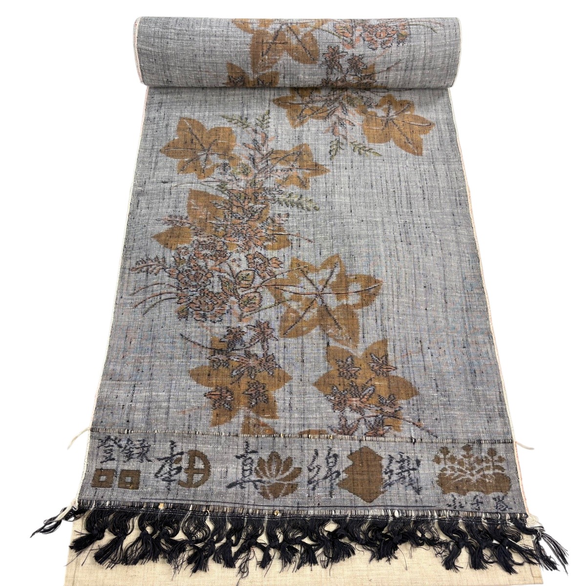 布切れ 秀品 紬 顕花植物 薄墨色 正絹 【中古】