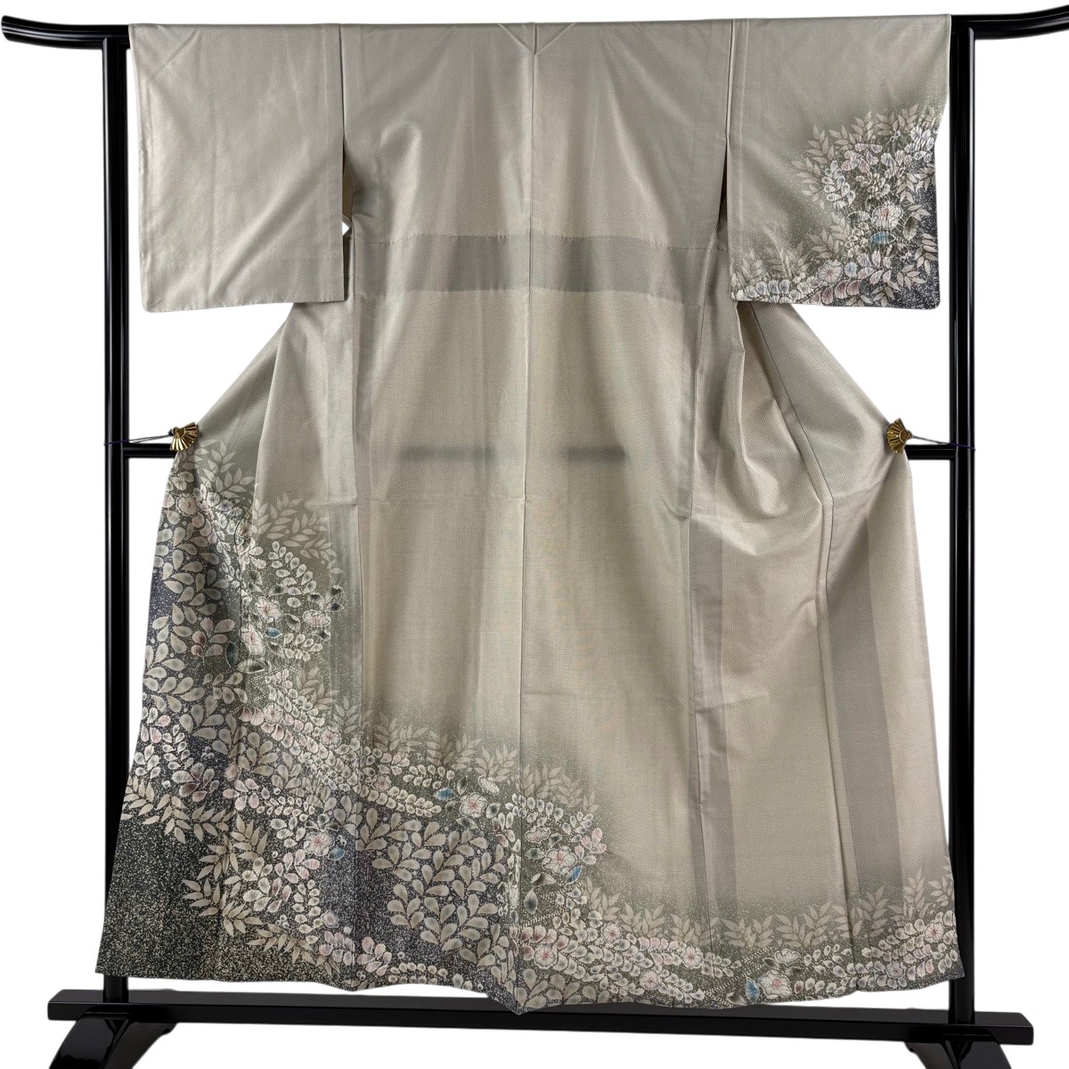 【美品】 付下げ 身の丈155珊 裄丈62珊 S 単衣 紬地 辻が花 灰茶 正絹 神品 【中古】