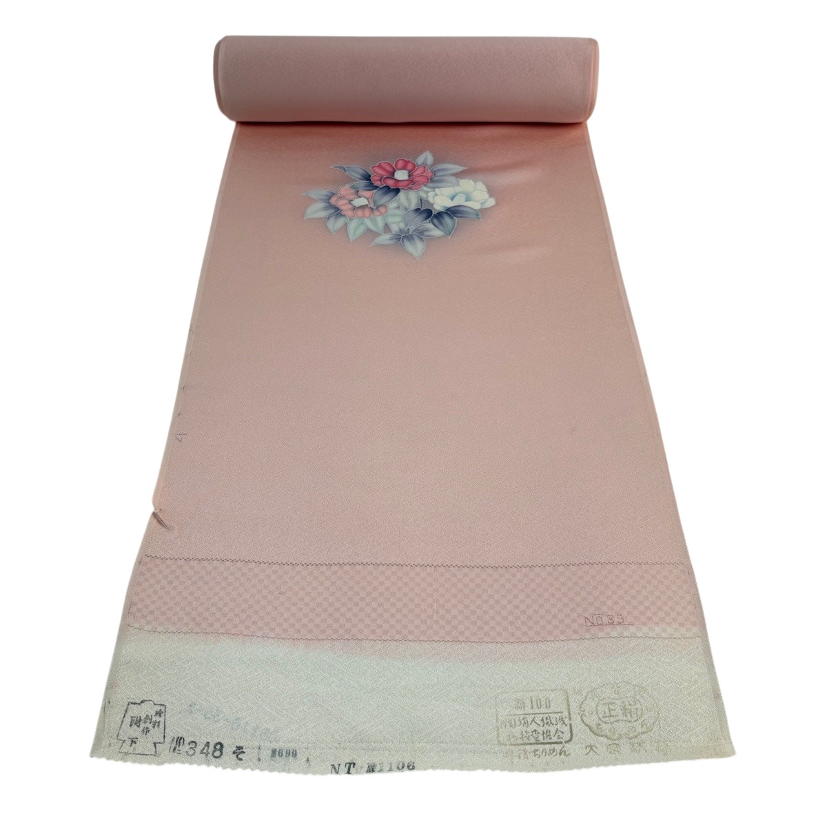布切れ 秀品 付下げ 椿 楓 ぼかし 薄さくら色 正絹 【中古】