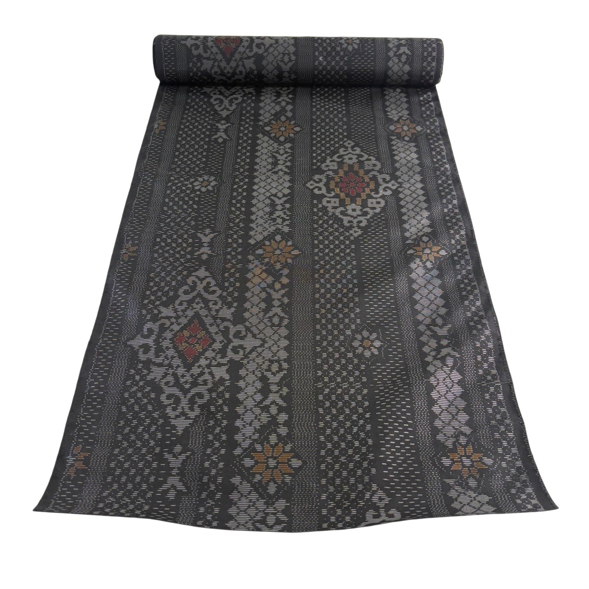 布切れ 秀品 紬 花菱 縞 墨色 正絹 【中古】