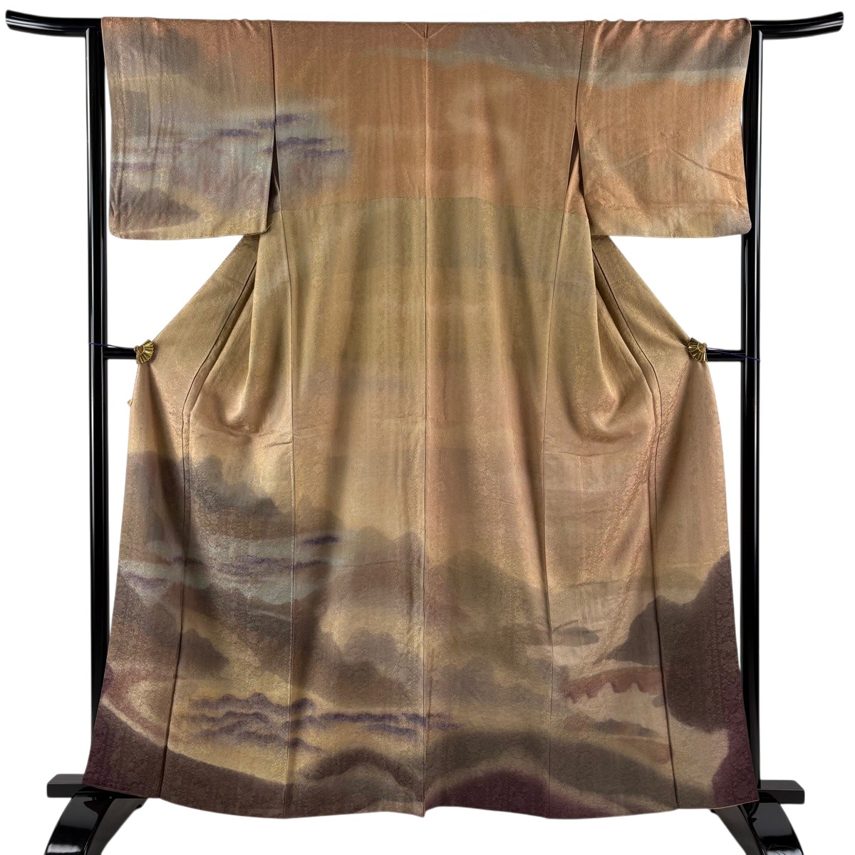 【美品】 訪問着 身丈161cm 裄丈64.5cm M 袷 やまと 風景 山並み ぼかし 薄茶色 正絹 秀品 【中古】｜バイセル 店