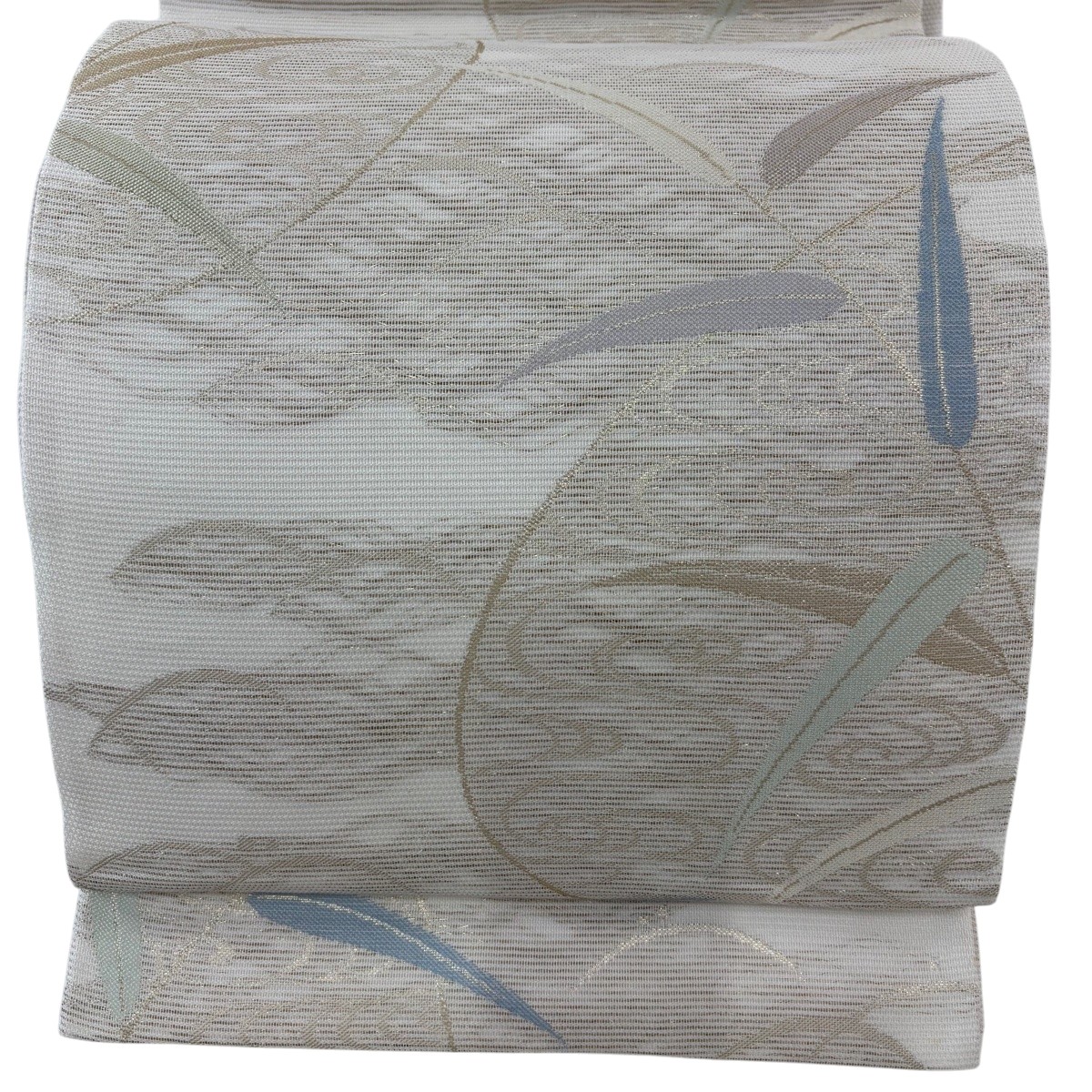 【美品】 袋帯 名篇 夏帯 絽 葉柄 芝 箔 灰茶 六通 正絹 【中古】