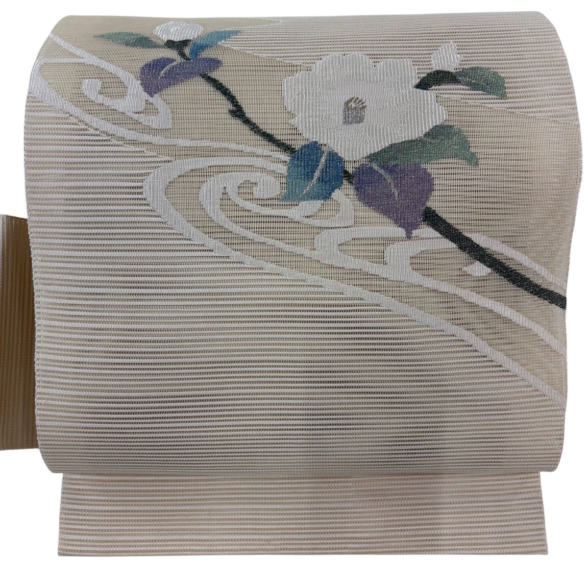 名古屋帯 名篇 夏帯 絽 水平坑仕立てもの 椿 水流 現ナマ糸 皮膚軟化剤 正絹 【中古】