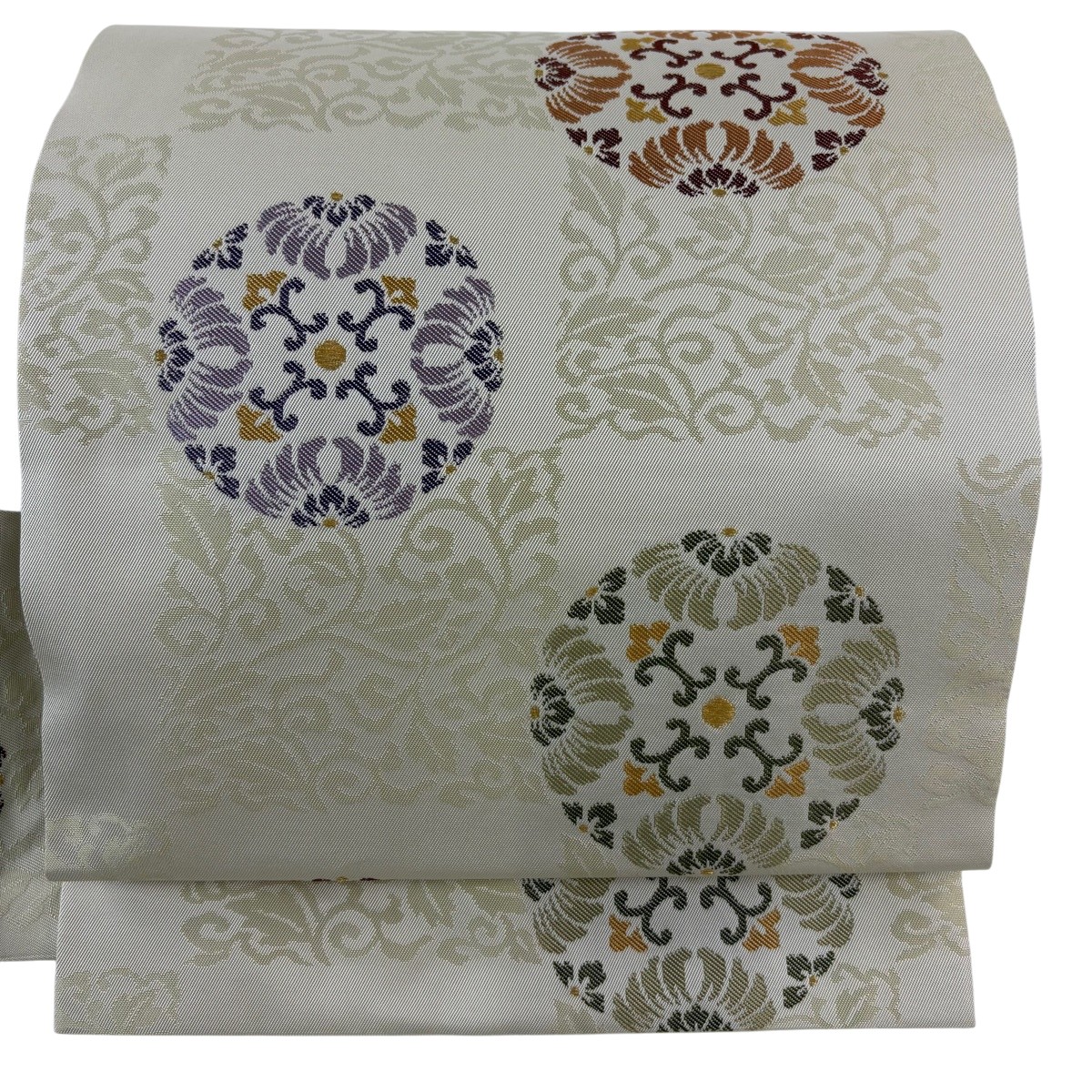 【美品】 名古屋帯 神品 華文 金糸 薄緑 正絹 【中古】