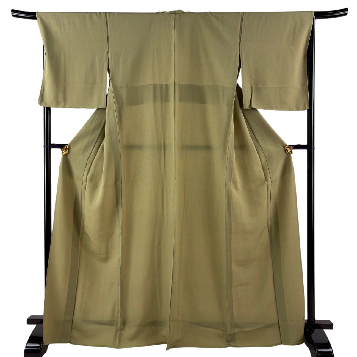 【美品】 日本の首都小紋 身の丈169珊 裄丈68.5珊 L 単衣 角通し 鶯色 正絹 神品 一往紋 【中古】