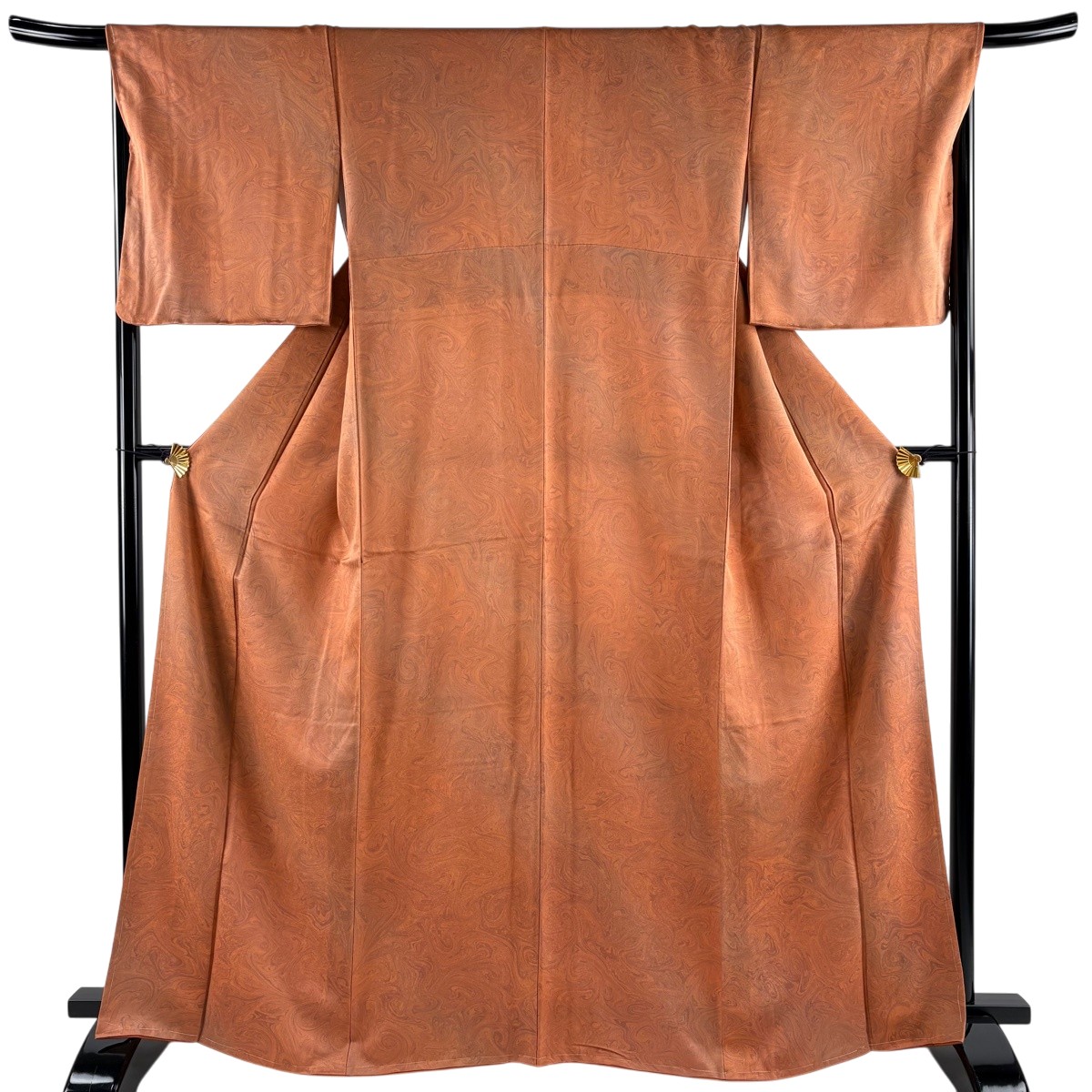 【美品】 小紋 身の丈166珊 裄丈68.5珊 L 袷 墨流し ぼかし＼ オレンジ色 正絹 神品 【中古】