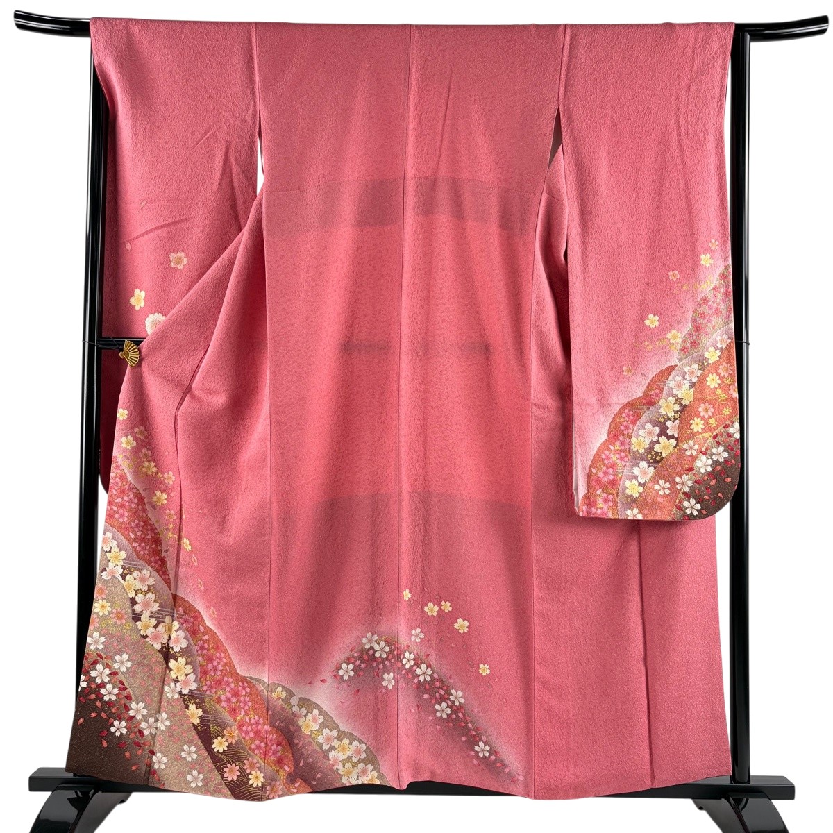 【美品】 振袖 身の丈158珊 裄丈65.5珊 M 袷 桜 花脣 金通し 金彩 さくら色 正絹 神品 【中古】