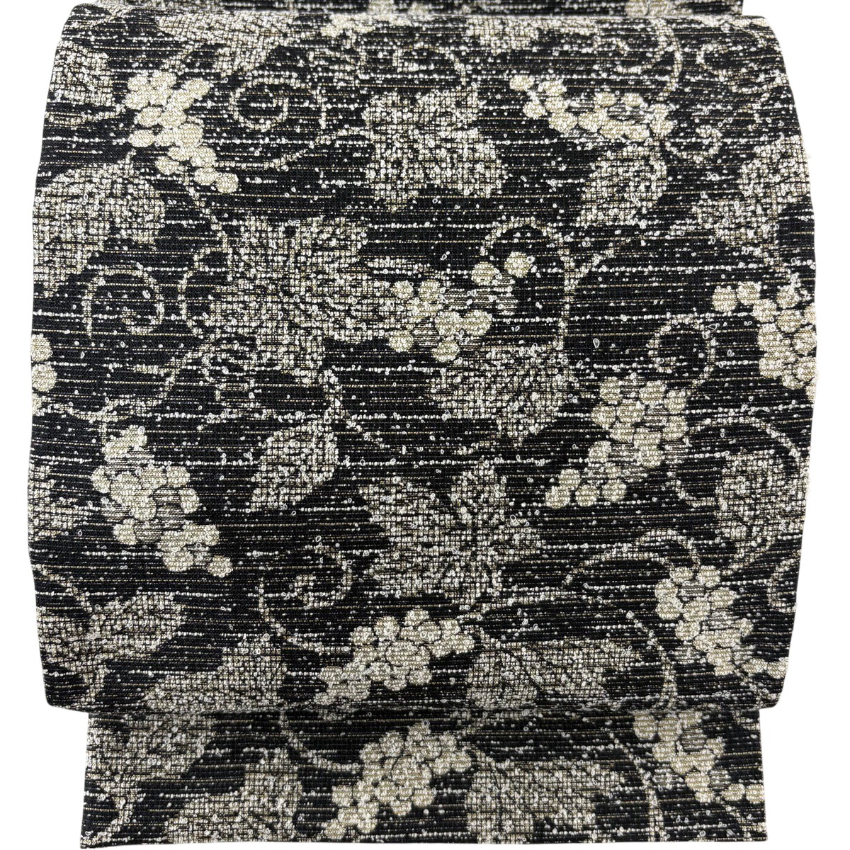 袋帯 神品 花唐草 黒 六通 正絹 【中古】