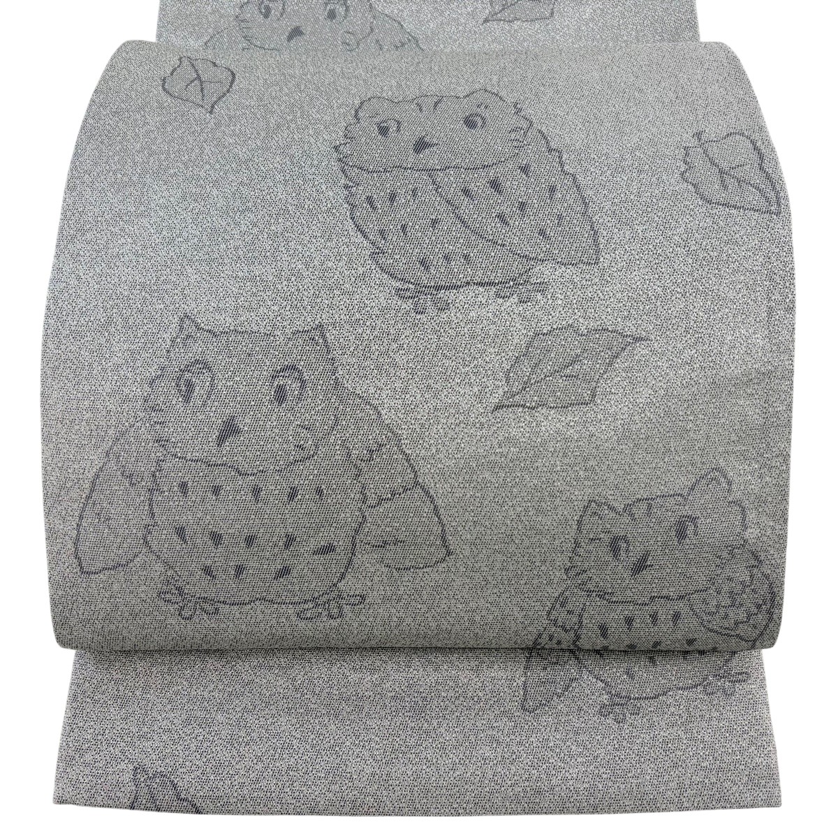【美品】 袋帯 珠玉 ふくろう 葉 箔 灰紫 全通 正絹 【中古】