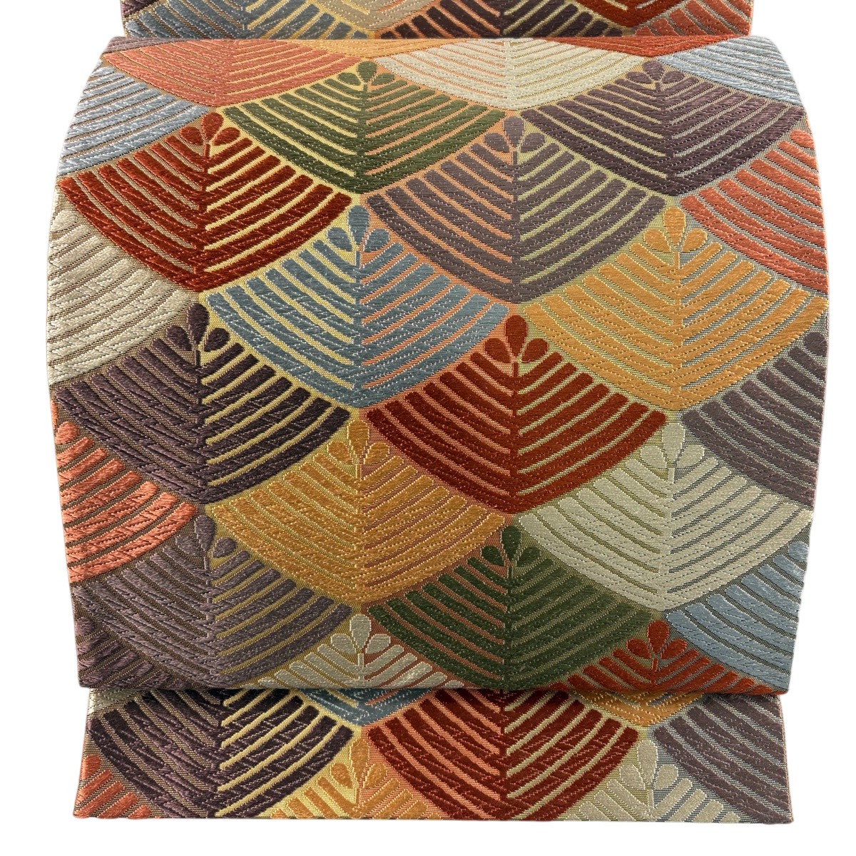 【美品】 袋帯 珠玉 若松 唐織 箔 うす茶色色 六通 正絹 【中古】