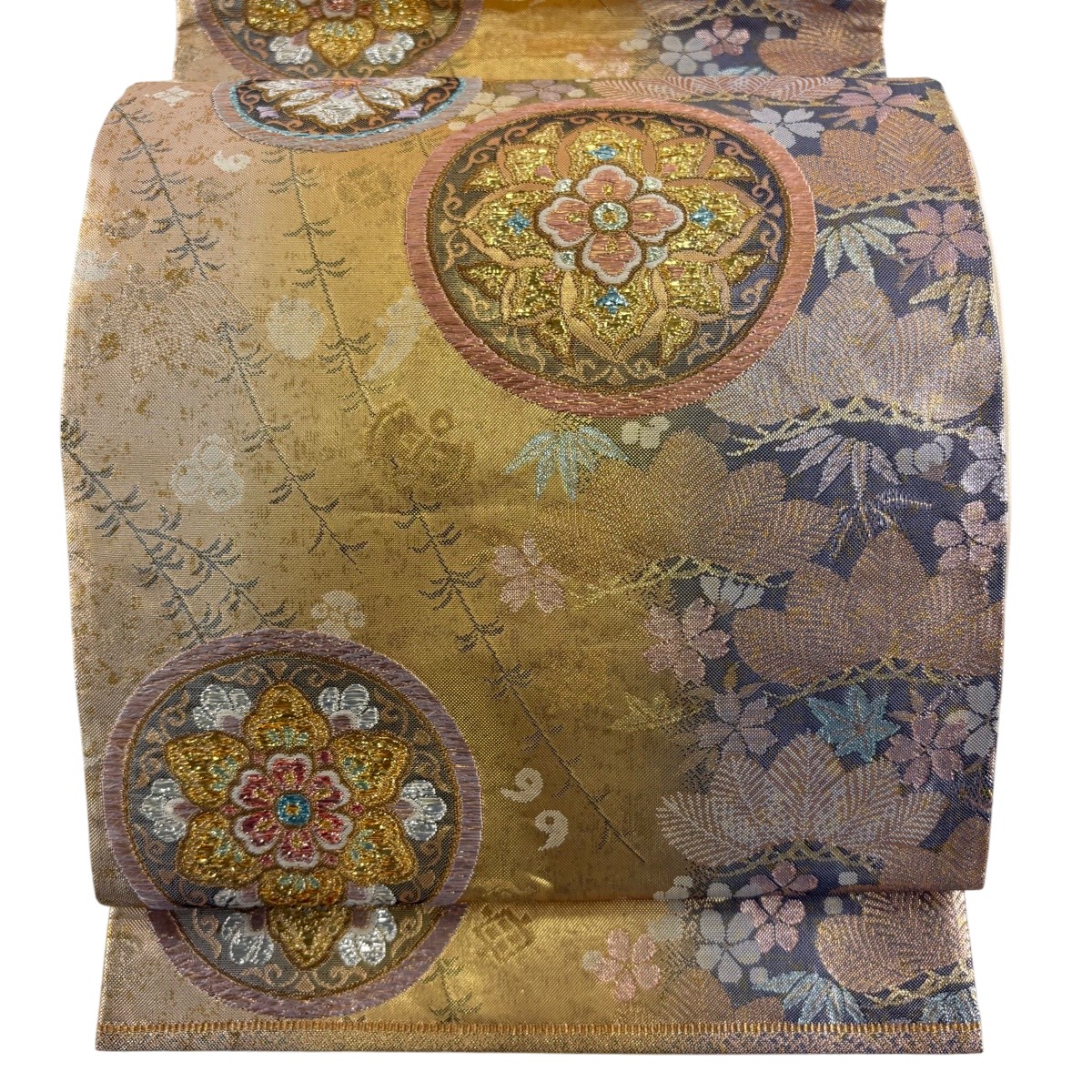 袋帯 名曲 関西仕立てもの 華文 笠松 金糸 箔 金色 六通 正絹 【中古】