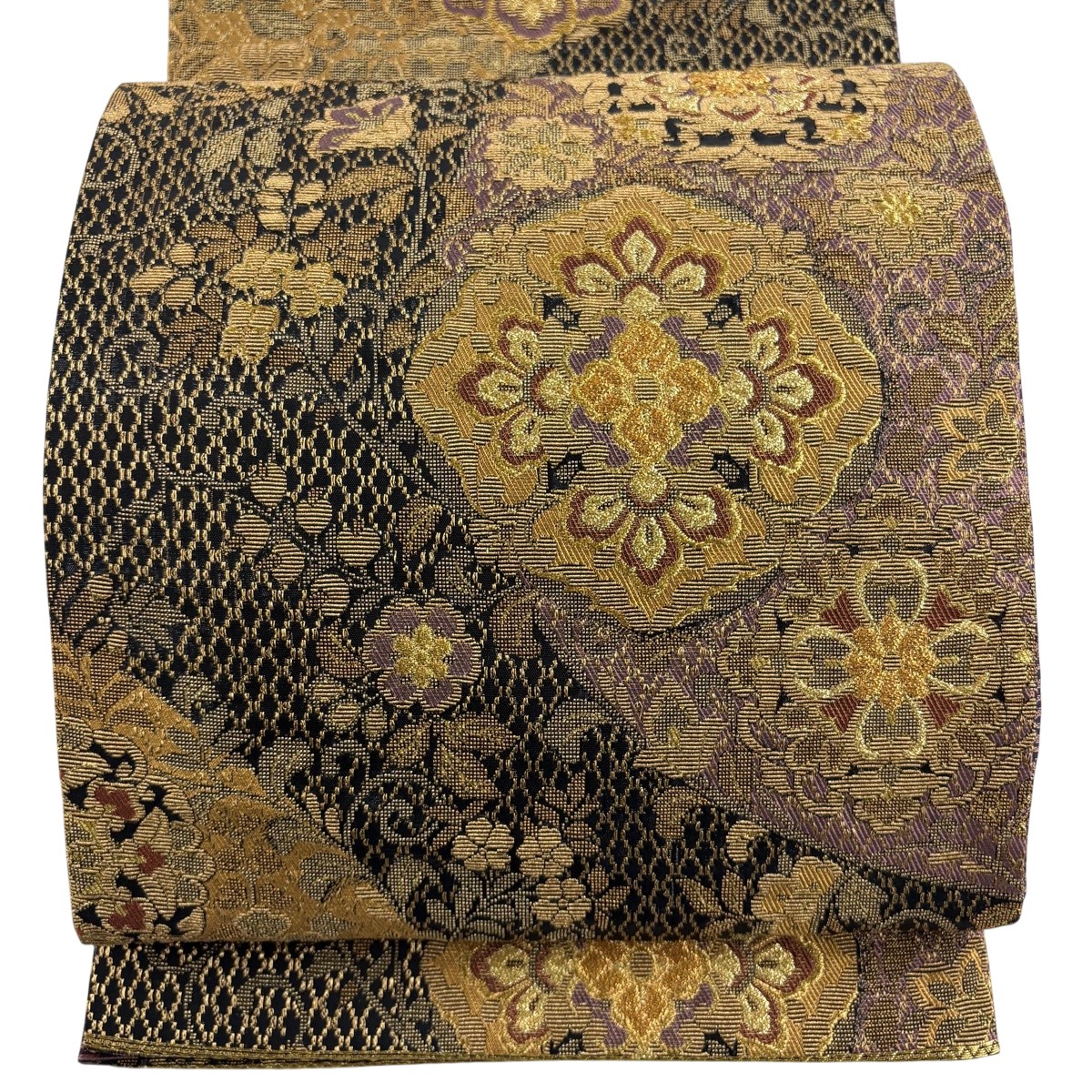 【美品】 袋帯 神品 華文 顕花植物 金糸 黒 六通 正絹 【中古】