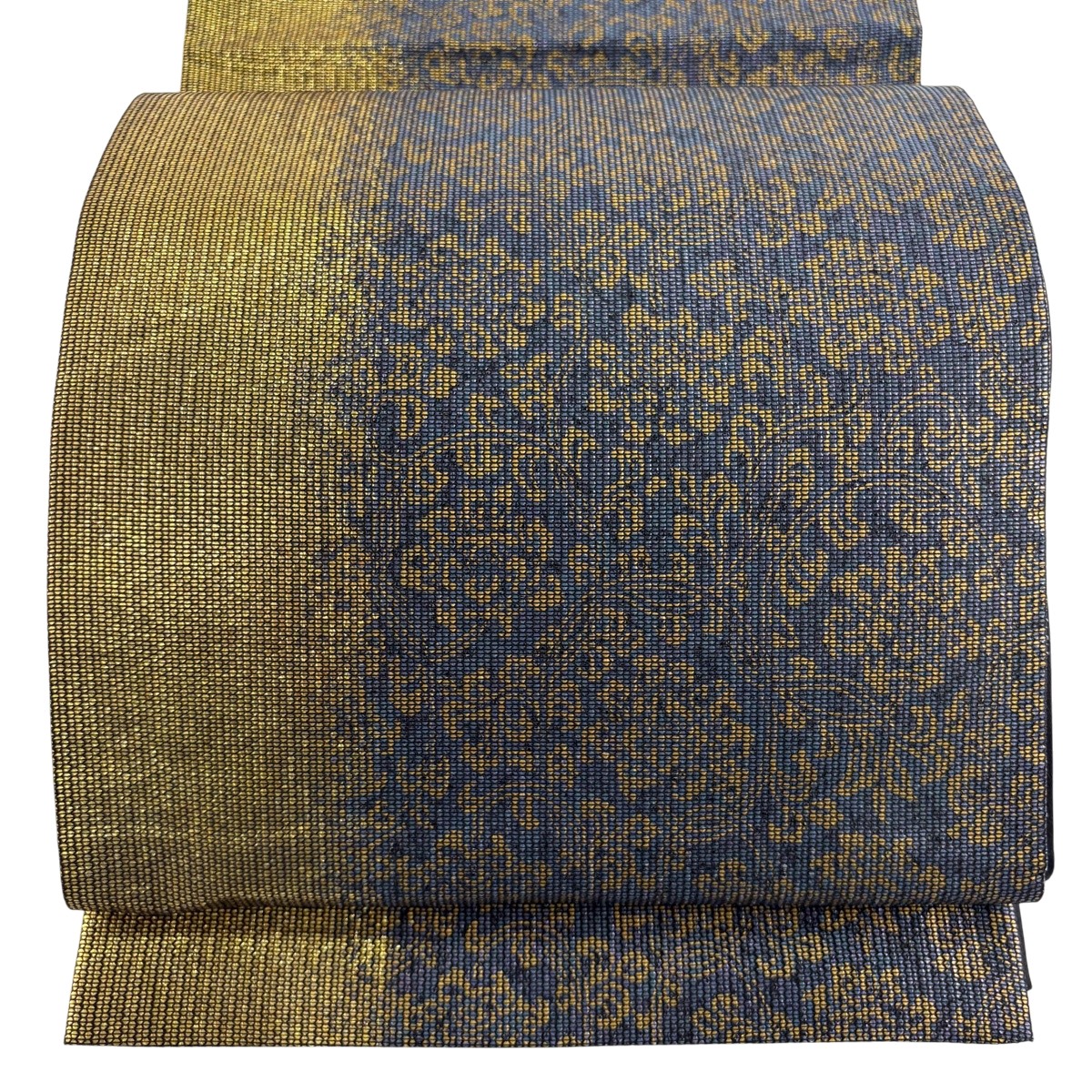 【美品】 袋帯 神品 花唐草 箔 紺色 六通 正絹 【中古】