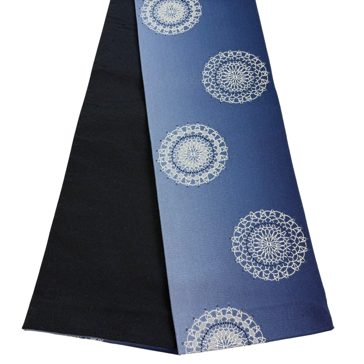 【美品】半幅帯 優品 華文 ぼかし 青 化繊 【中古】