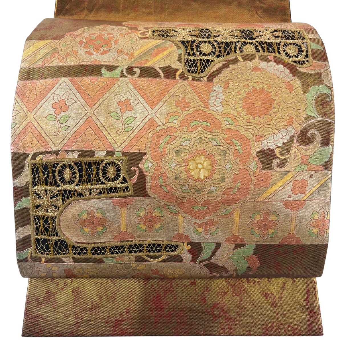 【美品】 袋帯 神品 華文 顕花植物 箔 現ナマ彩 金色 お太鼓柄 正絹 【中古】