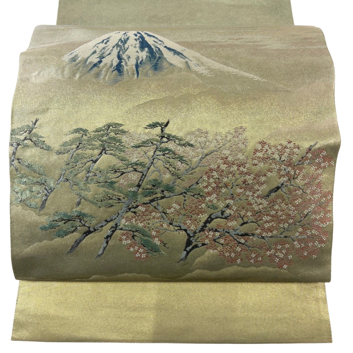 【美品】 袋帯 神品 横山大観 名書きあり 山 あずま屋 箔 金色 お太鼓柄 正絹 【中古】