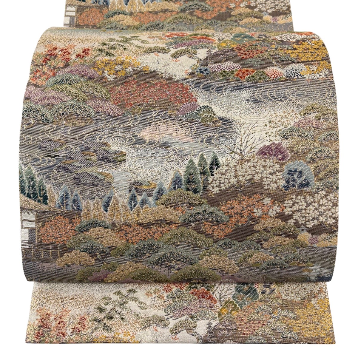 【美品】 袋帯 神品 笠松 水筋 箔 金糸 青薄墨色 六通 正絹 【中古】