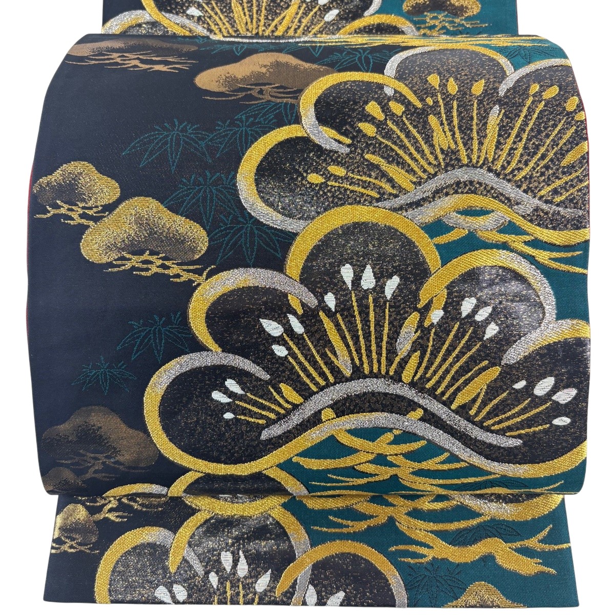 袋帯 神品 笠松 笹 金糸 箔 黒 六通 正絹 【中古】