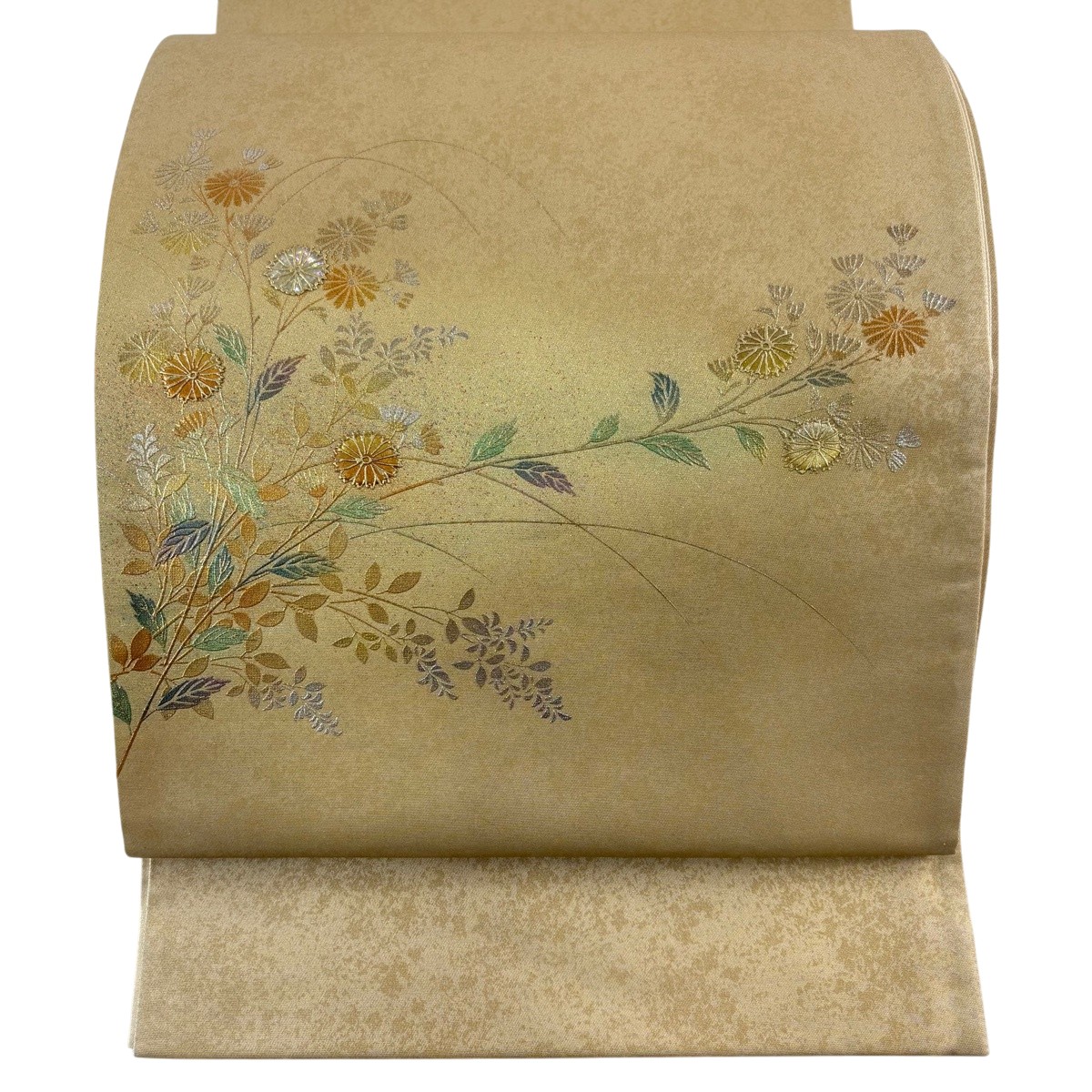 【美品】 袋帯 神品 顕花植物 現ナマ彩 ベージュ お太鼓柄 正絹 【中古】