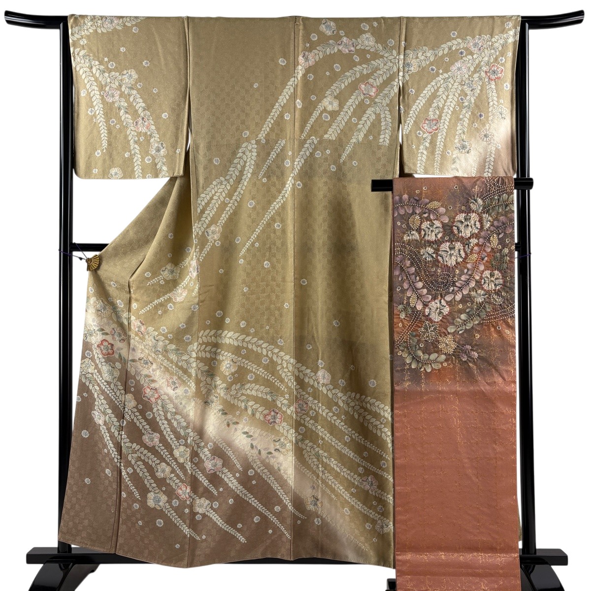 【美品】 短い訪問着 身たけ158.5糎 裄丈65.5糎 M 袷 袋帯仕掛ける 辻が花柄 ぼかし 薄黄 正絹 名曲 【中古】