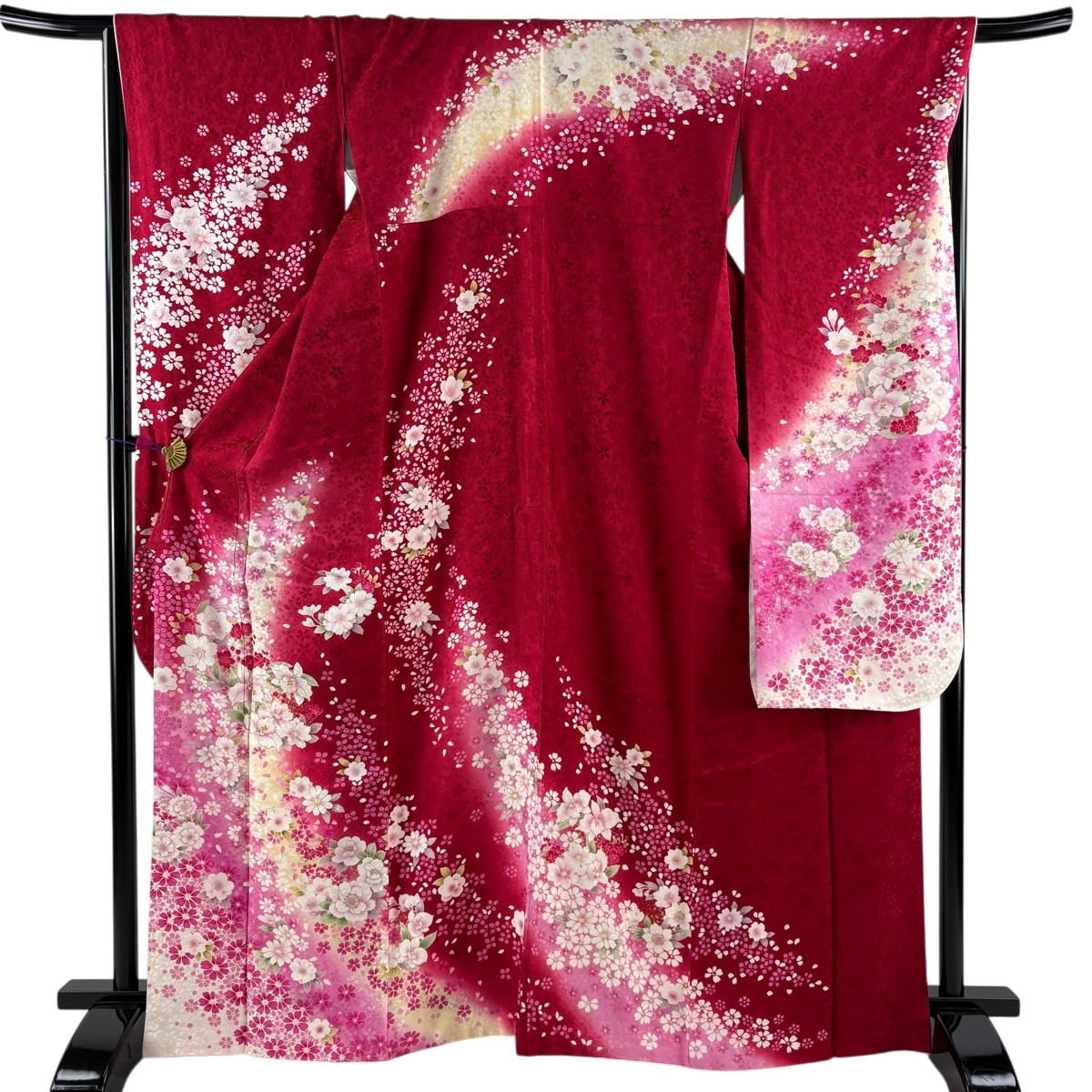 振袖 身の丈166珊 裄丈67珊 M 袷 桜 金彩 赤 正絹 神品 【中古】
