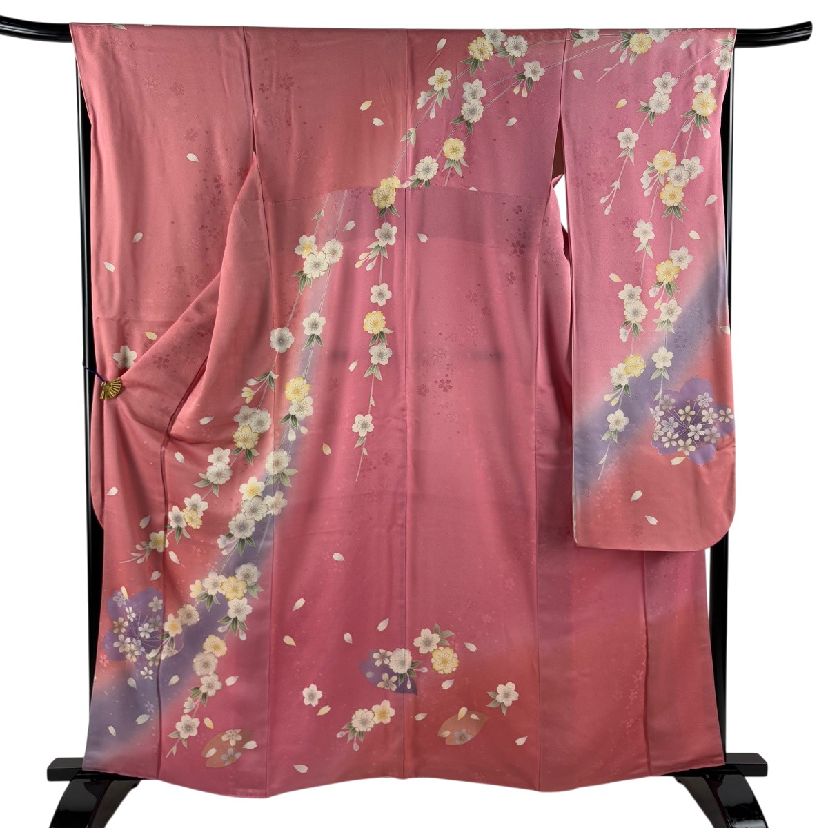 振袖 身の丈160珊 裄丈67珊 M 袷 桜 花脣 金彩 ぼかし さくら色 正絹 神品 【中古】
