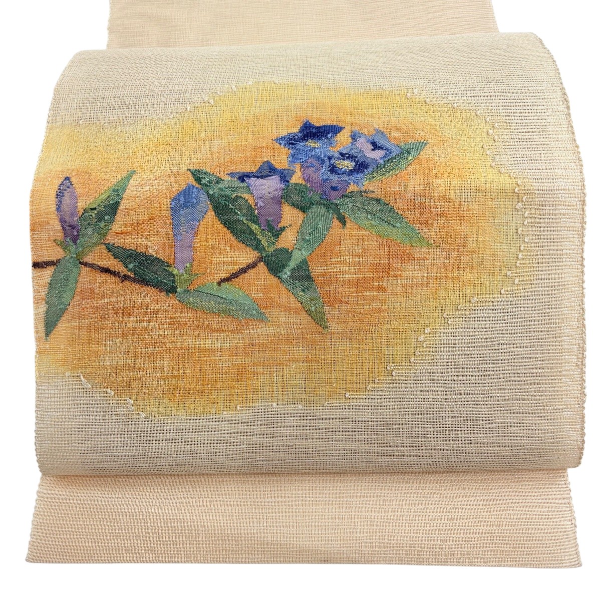 【美品】 名古屋帯 秀品 夏帯 八寸名古屋帯 松葉仕立てもの 顕花植物 金糸 うす茶色色 正絹 【中古】