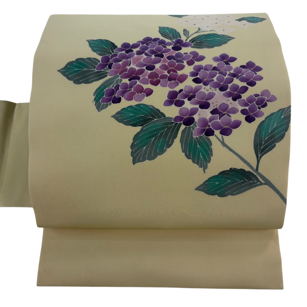 名古屋帯 神品 アジサイ 金彩 薄黄 正絹 【中古】