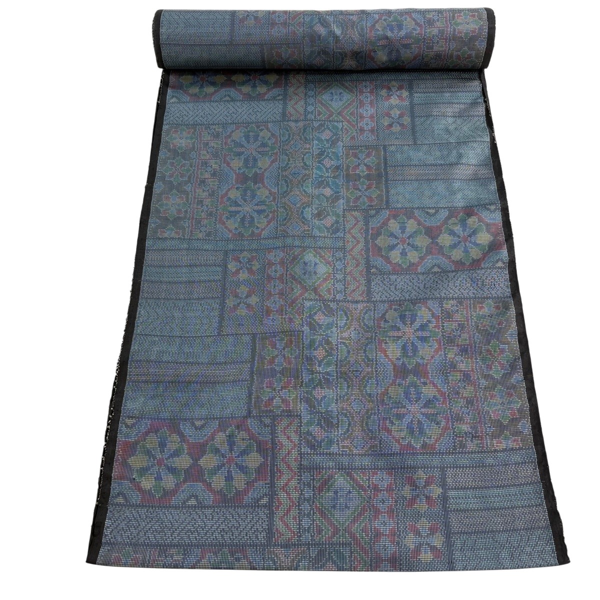 布切れ 秀品 紬 華文 縞 青薄墨色 正絹 【中古】