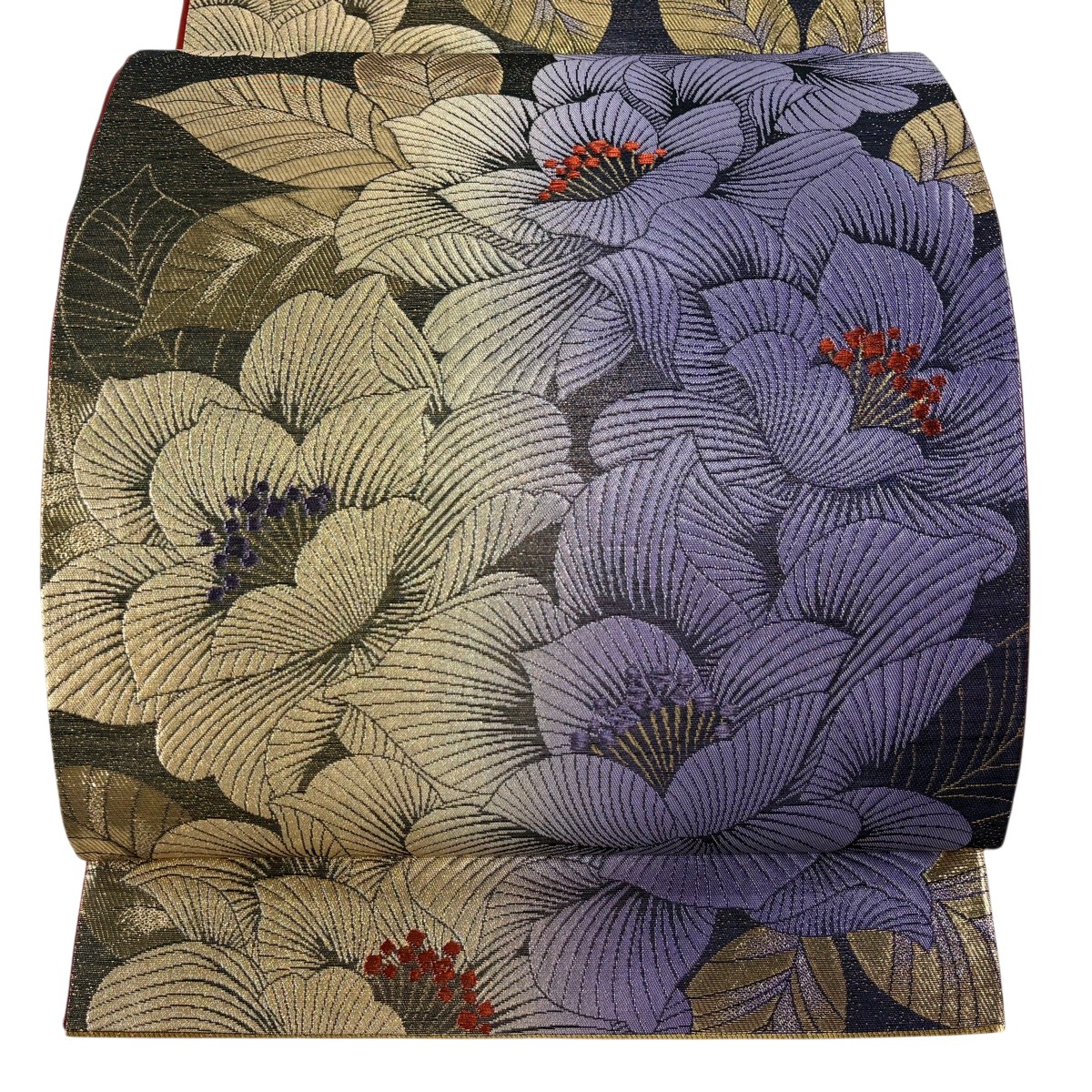 【美品】 袋帯 秀品 顕花植物 箔 青紫 六通 正絹 【中古】
