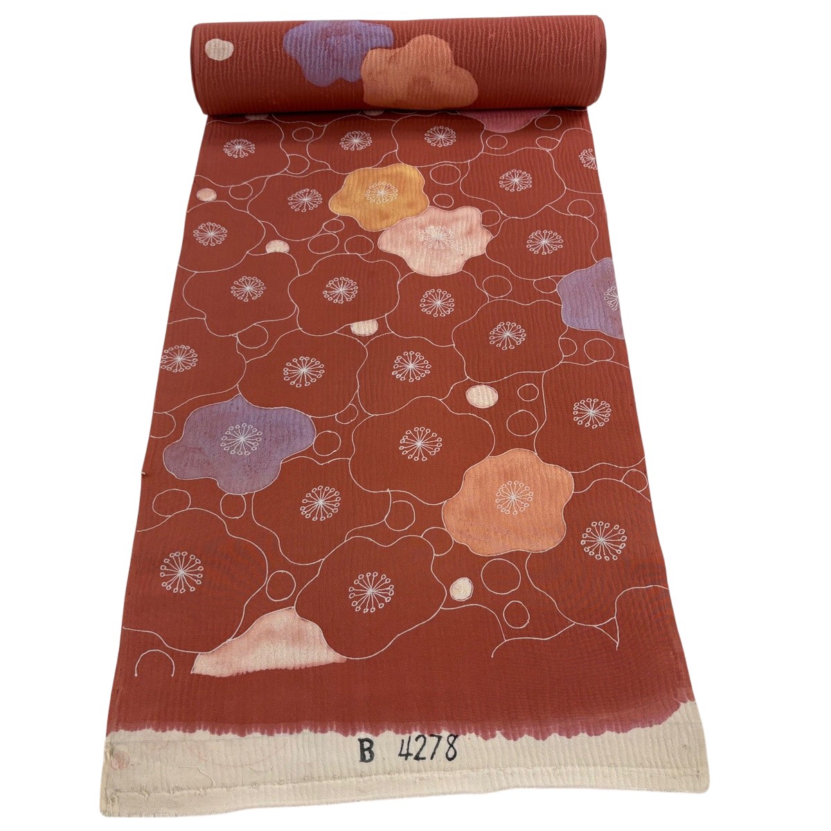 布切れ 秀品 小紋 梅 茜色 正絹 【中古】