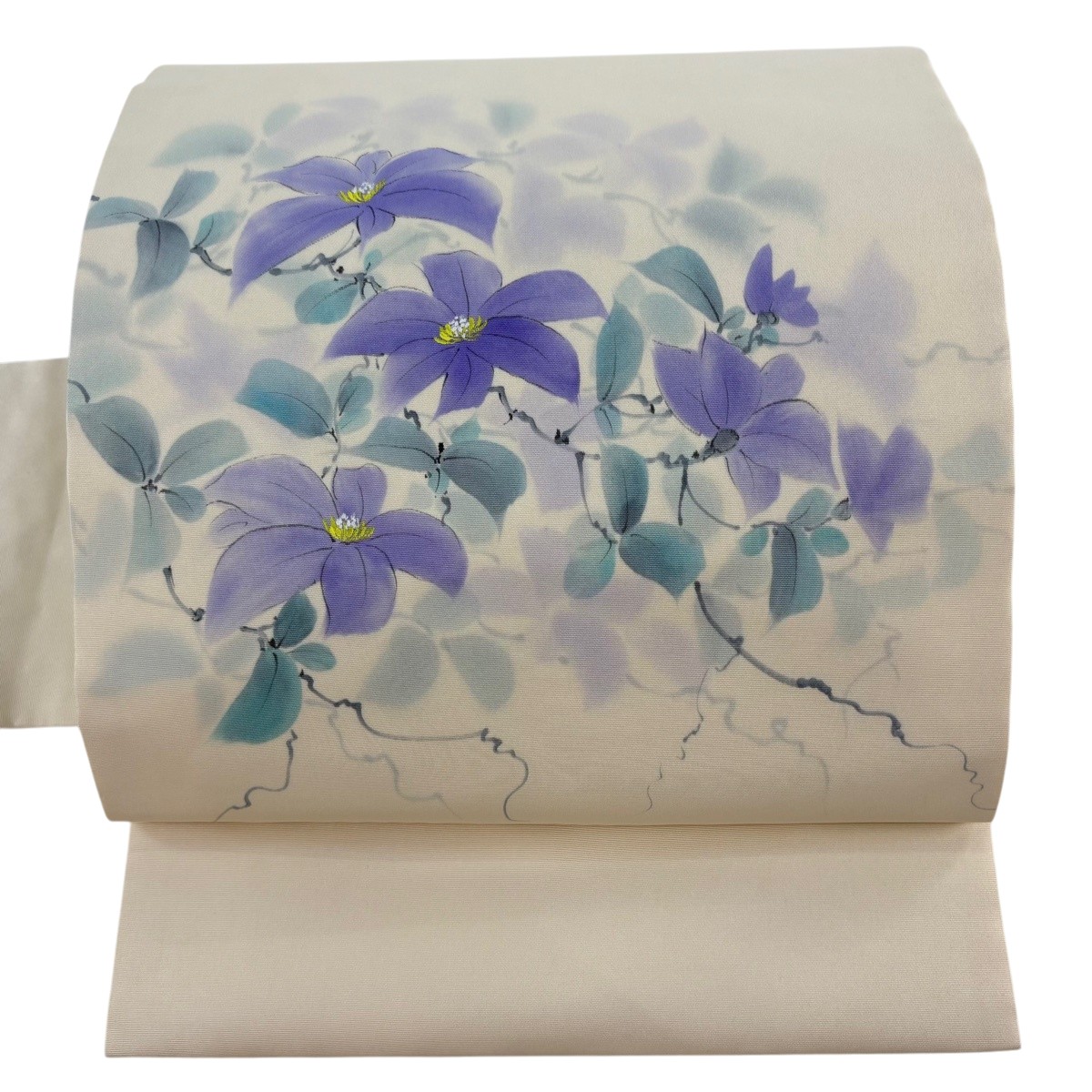 【美品】 名古屋帯 秀品 書き判あり 顕花植物 ベージュ 正絹 【中古】