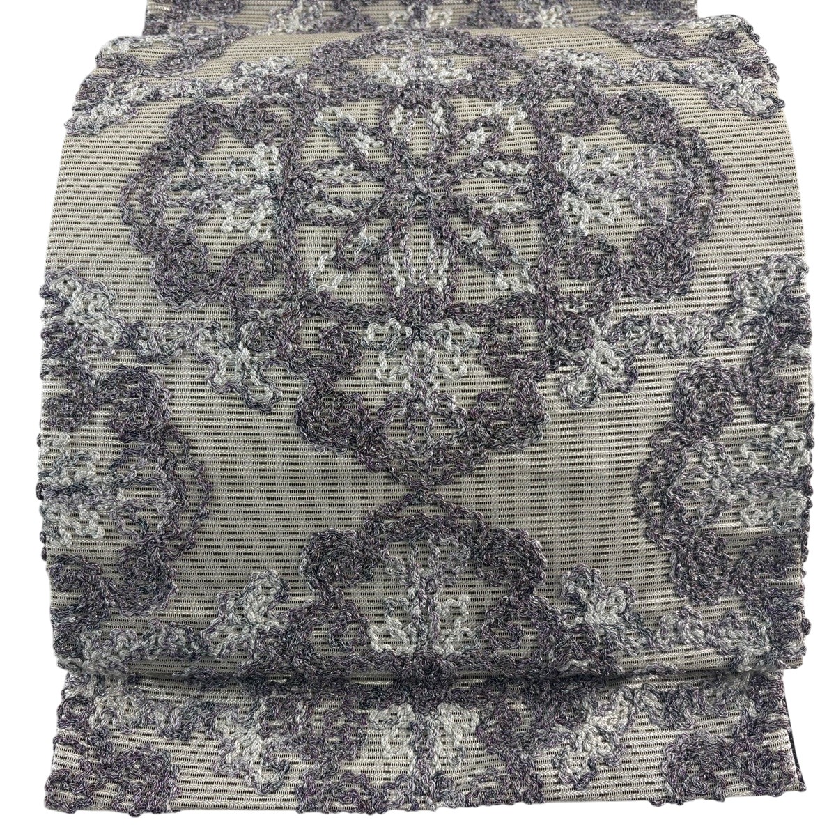 袋帯 神品 無月 華文 箔 ベージュ 六通 正絹 【中古】