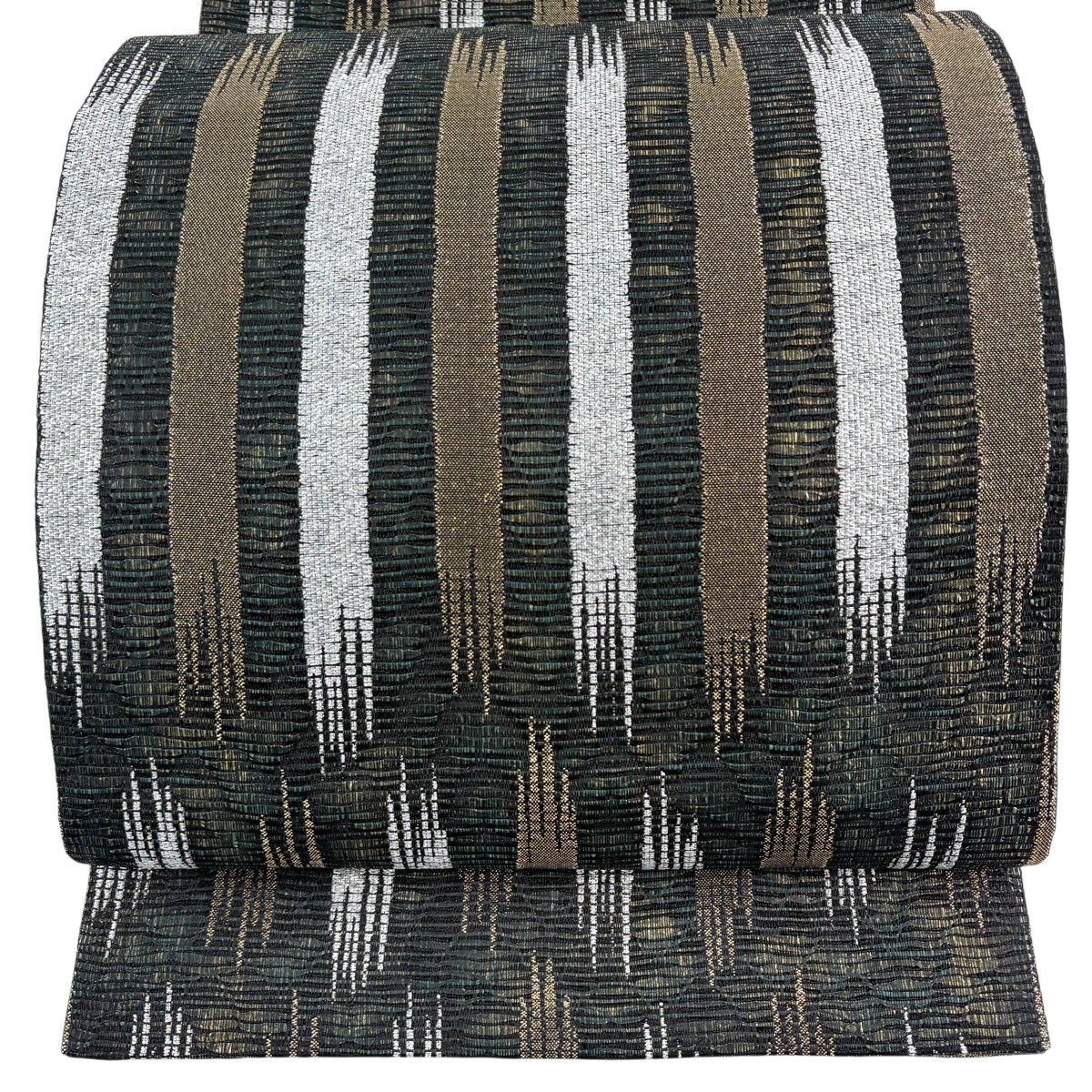 【美品】 袋帯 神品 幾何学学 箔 深緑 六通 正絹 【中古】