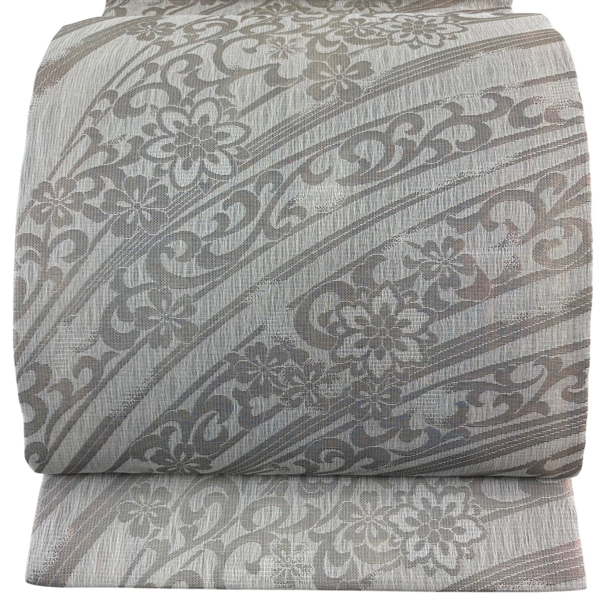 【美品】 袋帯 神品 花唐草 箔 灰茶 六通 正絹 【中古】