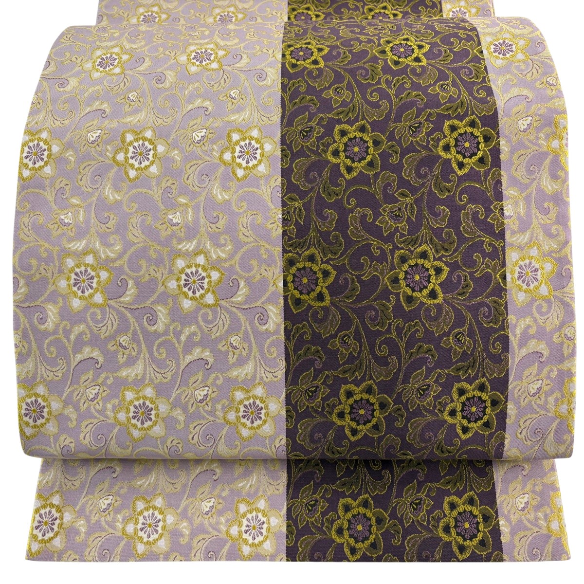 【美品】 袋帯 神品 花唐草 灰紫 全通 正絹 【中古】