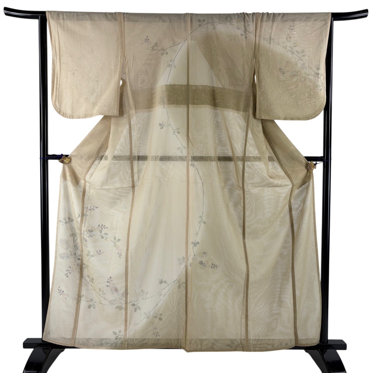 短い訪問着 身の丈160珊 裄丈65珊 M 紗袷 萩 ベージュ 正絹 神品 【中古】