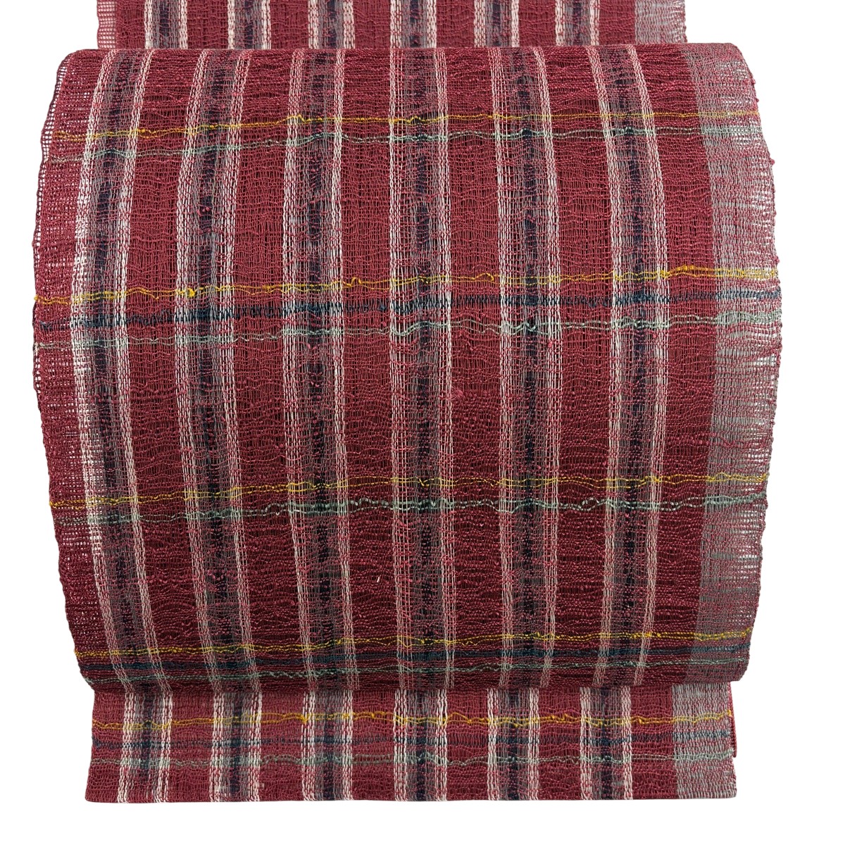 【美品】 名古屋帯 秀品 夏帯 八寸名古屋帯 松葉仕立てもの 縞 茜色 正絹 【中古】