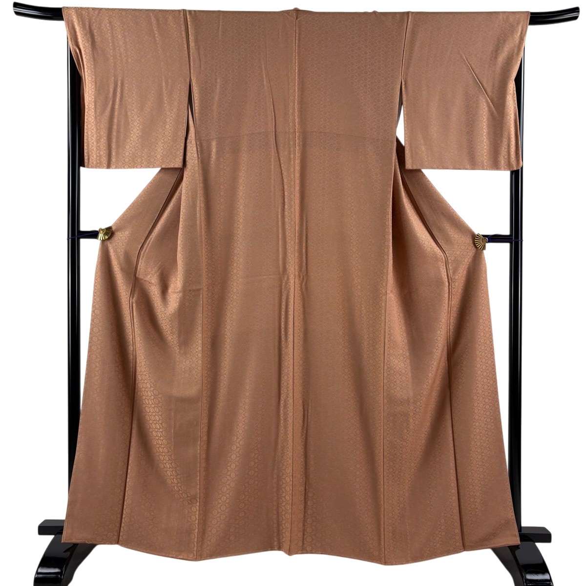 【美品】 小紋 身の丈163珊 裄丈67.5珊 L 袷 花 うす茶色色 正絹 秀品 【中古】